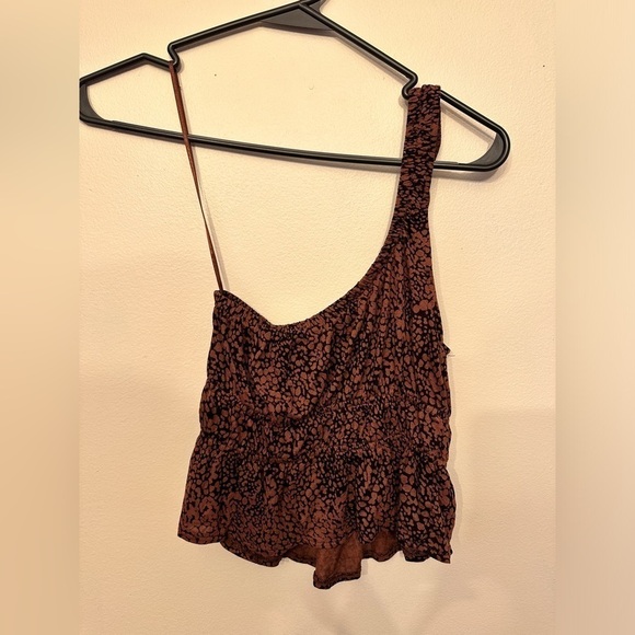 Urban Outfitters Cropped One Shoulder Brown and Black Blouse Small - Picture 4 of 4